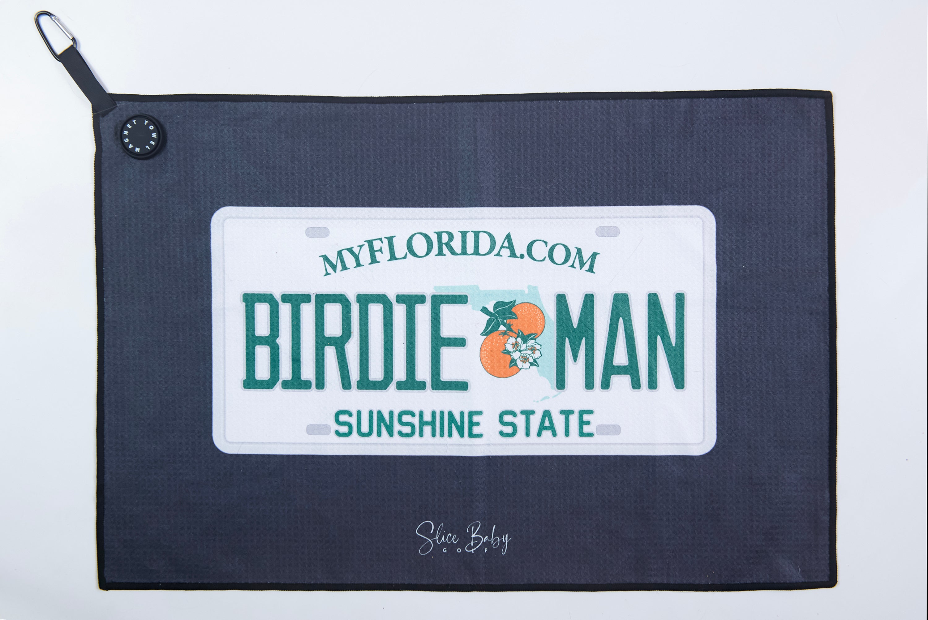 Birdie Man FL. Premium Microfibre Golf Towel. 16” x 32”. Magnetic Clip